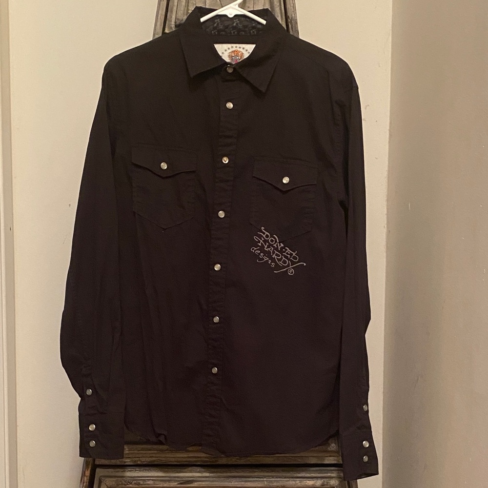 Christian Audigier Black Casual Button Down Shirt